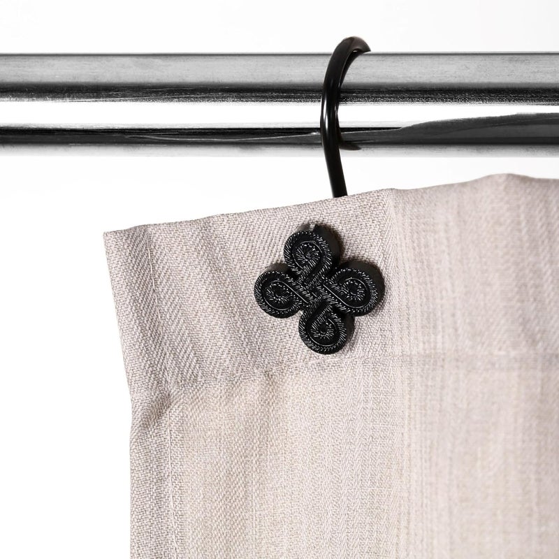 Popkozzi Black Shower Curtain Rings Hooks: Rust Proof Metal Shower Rings for Bathroom - Fancy Flower Clover Designed Decorative Shower Curtain Hooks Hangers for Shower Rod - Set of 12 - Image 2